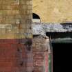 Site photograph, Station building refurbishment progress with original yellow brick arch, Granton Gasworks, Edinburgh, Scotland