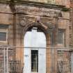 Whiteinch Burgh Halls.  Detail of entrance on east facade.