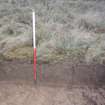 Evaluation photograph, Film 1, Trench 25, E facing section, Taken from E, Lyoncross, Barrhead