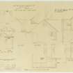 Drawing showing elevations, sections, plans and details of side wings and chimney breasts of building for Rosyth Housing Scheme.