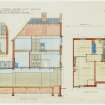 Drawing showing plan and sections of house for Houses and Shops Corner Block of Ex Servicemen's Club, Queensferry Road, Rosyth.