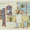 Drawing showing sections and plans of common stairs to balcony for Ex Servicemen's Club, Queensferry Road, Rosyth.