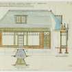 Drawing showing section, elevation and plans of shop No 9 for Ex Servicemen's Club, Queensferry Road, Rosyth.