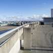 Ocean Terminal shopping centre.  Roof-top car park.  View of car park looking south east towards the Albert Dock Basin and Prince of Wales Dock.