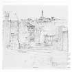 Drawing looking N to Calton Hill from the Pleasance, Edinburgh.