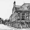 Drawing looking SW along Constitution Street with 38-42 Queen Charlotte Street, Leith, Edinburgh on right