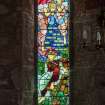 Careston Parish Church.  Chancel.  Detail of Campbell-Adamson memorial stained glass window Man of Sorrows by Henry Holiday 1919-20.