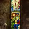 Careston Parish Church.  Chancel.  Detail of Paisley memorial stained glass window. The Nativity by Henry Holiday 1919-20