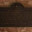 Careston Parish Church.  Chancel.  Detail of William Campbell Adamson memorial plaque.