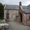 Careston Parish Church.  View of main entrance and Laird's Loft entrance, from west.