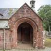 Careston Parish Church.  View of main entrance and porch, from north.