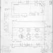 Beattock, Old Manse. Sketch survey, not to scale. Ground and first floor plans, E elevation and details. 