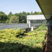 Sample view of sloped landscaping between building levels. 