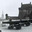 View from Edinburgh Castle ramparts showing Forewall Battery and cannon