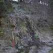 Survey photograph, South of Layby 172: 6m tall uneven bank with dispersed natural trees, A9 Dualling - Tomatin to Moy, Highland