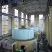 Interior. Carsfad Hydro Electric Power Station. Turbine House. Elevated view showing both electricity generating units