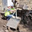 Watching Brief photograph, Removal of stone and capping to 19th c. granite grave stone, Falkirk Town Centre Regeneration, Falkirk