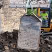Watching Brief photograph, Removal of stone and capping to 19th c. granite grave stone, Falkirk Town Centre Regeneration, Falkirk