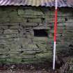 Standing Building Survey photograph, Building 1 NE wall, F14, Facing SW, South-West of Slade Farm, Carmyllie, Angus