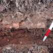 Excavation photograph, Sandstone concentration close up taken from ESE, Wellington Bridge, Carzield Roman Fort, Kirkton, Dumfries