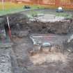 Excavation photograph, NE corner with concrete and tenement foundations- cleaned, Paisley Abbey, Renfrewshire