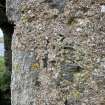 Dun Scolpaig, tower, detail of external harl continued over window reveals