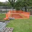 Excavation photograph, Trench fenced off at end of day taken from N, Paisley Abbey, Renfrewshire