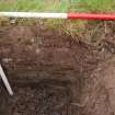 Watching Brief photograph, East facing section of Test Pit 3 taken from E, Five Jays, Cleghorn, South Lanarkshire