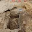 Excavation photograph, Detail of skeleton and cist taken from S, Keas Cottage, Spinningdale, Highlands