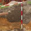 Excavation photograph, NE facing section (west side) taken from NE, Keas Cottage, Spinningdale, Highlands