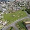 Oblique aerial view from south-west showing Mid- to Late C20 (Deanhead), Mid- to Late C20 (Barefoots) and Inter-War (Hurkur Crescent and Schools) Areas of Townscape Character, Eyemouth