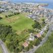 Oblique aerial view from south-east showing Victorian Expansion and Inter-War (Hurkur Crescent and Schools) Areas of Townscape Character, Eyemouth