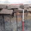 Watching Brief photograph, Wall and timber piles – details taken from S, The Helix, Forth and Clyde Canal, Falkirk