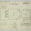 Drawing showing plan and elevations of intended offices at New Plantation, Barholm House.