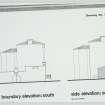 Photocopy drawing, "Boundary Elevation; South" and "Side Elevation; south"