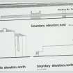 Photocopy drawing, "Boundary Elevation; East", "Side Elevation; North" and  "Boundary Elevation; North"
