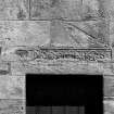 South facade, west doorway, detail of 1626 datestone lintel