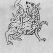 Tracing of dragon engraving, probably from photograph. Mounted on card and filed in photograph boxes.
