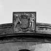 Detail of burgh arms heraldic plaque on NW corner.
