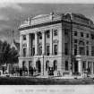 Photographic copy of an engraving showing general view of Leith Old Town Hall, insc: 'The New Town Hall, Leith'.