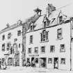 Photographic copy of engraved view of Dumbarton Old Tolbooth and adjacent Mackenzie House, copied from 'Dumbarton Ancient and Modern'.
