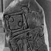 Kintore, Pictish symbol stone. View of stone as displayed in Inverurie Museum, 15 November 1995.
