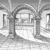 Interior perspective. Conjectural Reconstruction of Arcade (not to scale)
Preparatory drawing for 'Tolbooths and Town-Houses', RCAHMS, 1996.
N.d.