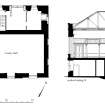 Survey drawings: First-floor plan; Section
Preparatory drawing for 'Tolbooths and Town-Houses', RCAHMS, 1996.

