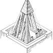 Isometric view of early steeple roof.
Preparatory drawing for 'Tolbooths and Town Houses', RCAHMS, 1996.