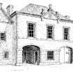 Front elevation, conjectural reconstruction (not to scale)
Preparatory drawing for 'Tolbooths and Town-Houses', RCAHMS, 1996.
N.d.