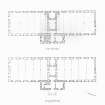 Principal and first Floor Plan and East Elevation.
Titled: 'The School, New Lanark, Lanarkshire drawing partly reconstructed' 'east elevation' 'first-floor plan' 'principal floor plan'