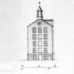 Elevation, plans and cross-section of Bell Mill and gazebo.