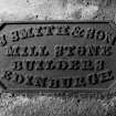 Detail of maker's plate, North East mill-stone, First Floor.