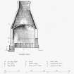 Elevation of Bottle-kiln from South, Developed Section and Plan above Bag-Wall level. Based on 1972 survey.
u.s.   u.d.